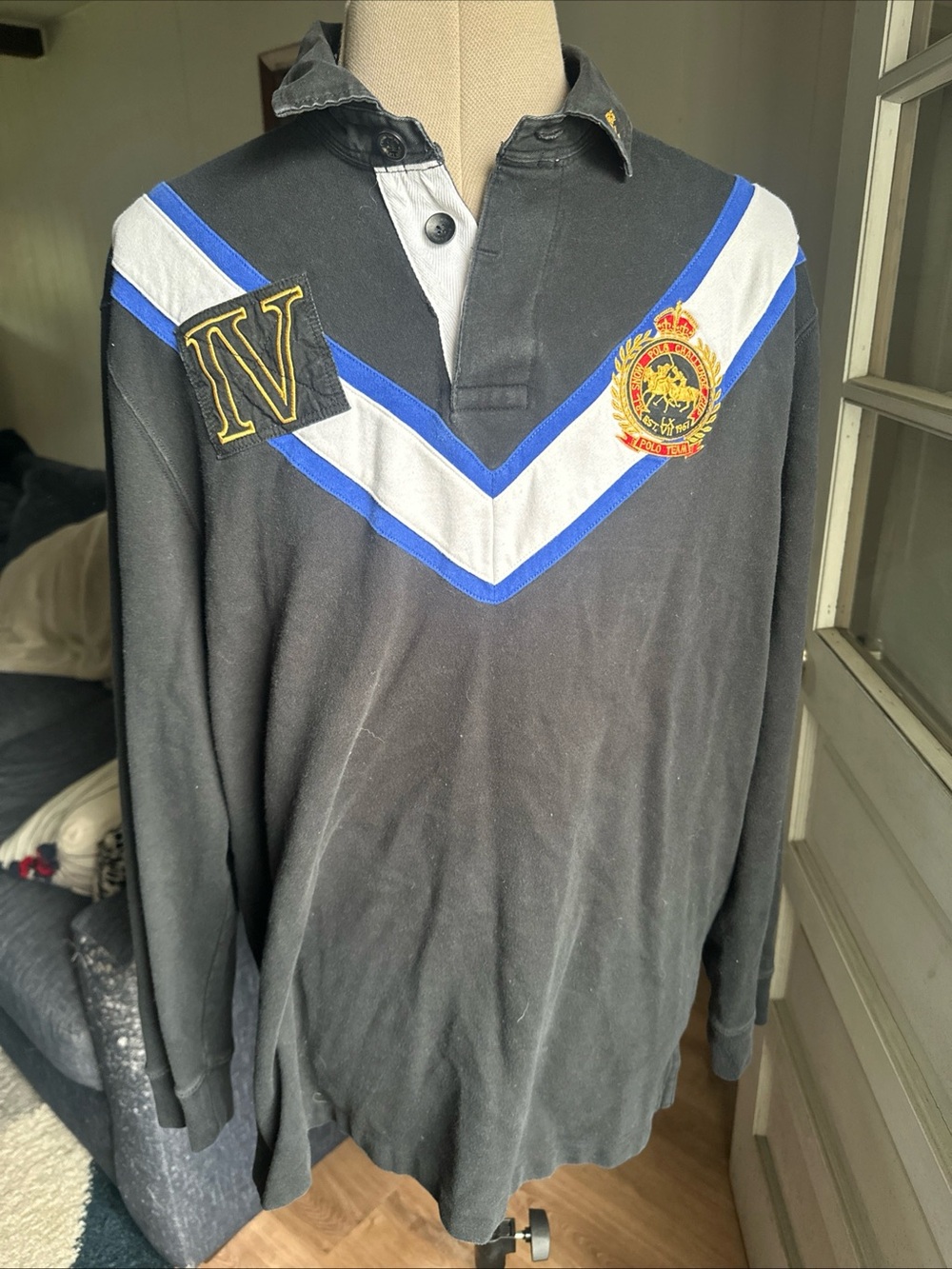 Vintage Polo Ralph Lauren Rugby Long Sleeve Collared Sweatshirt XXL Custom Fit